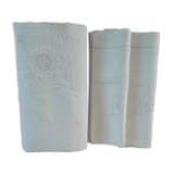 Old bride and groom sheet in white linen thread and 2 pillowcases Monogram JS