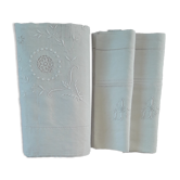 Drap de mariés ancien en fil de lin blanc et 2 taies d’ oreiller Monogramme JS