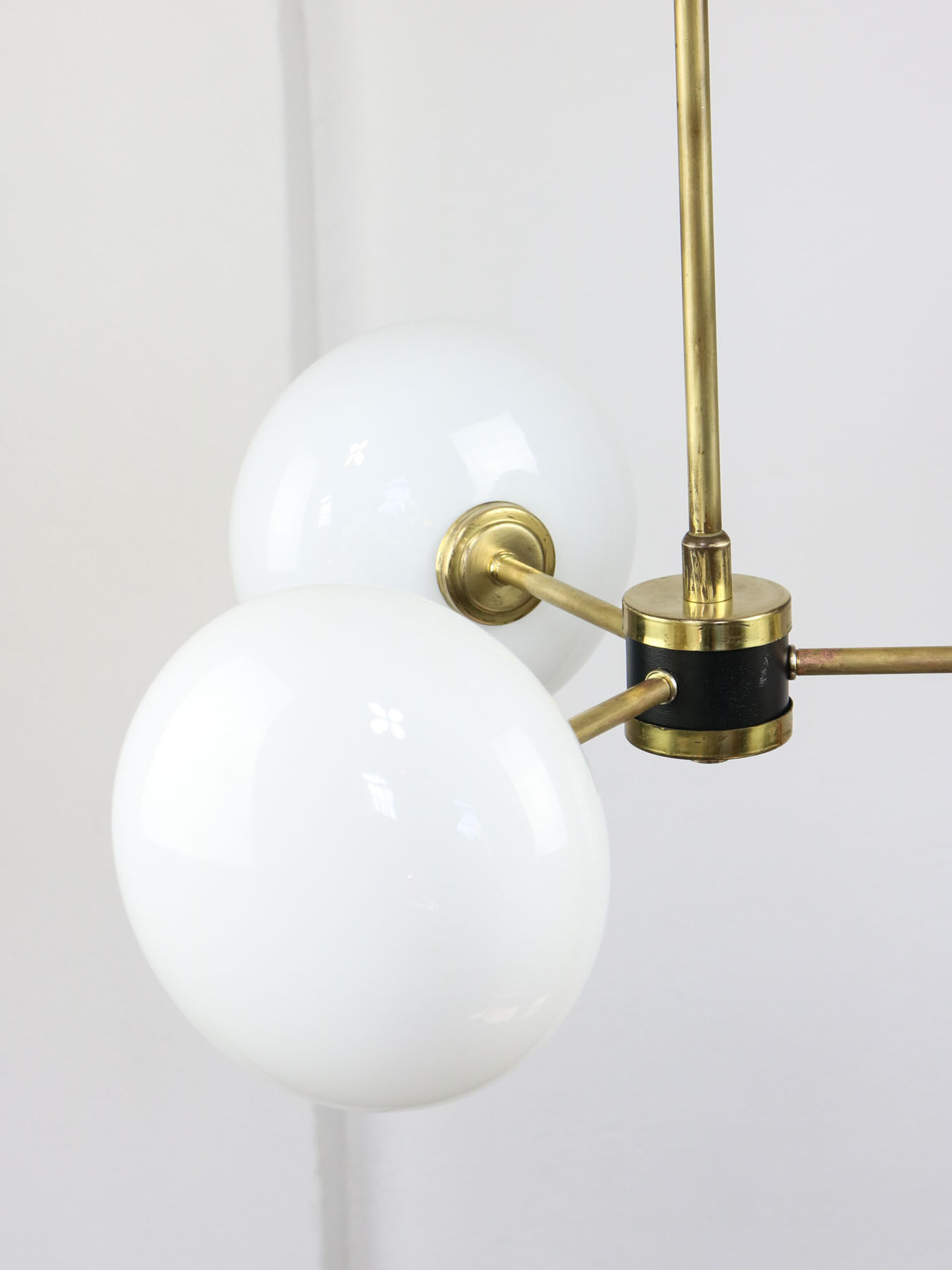 Mid-century brass and opaline glass chandelier