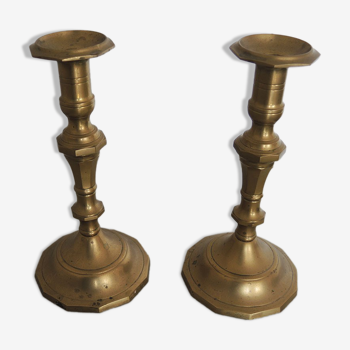 Old Pair of Brass "Polygon" Candle holders