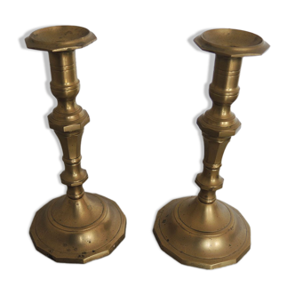 Old Pair of Brass "Polygon" Candle holders