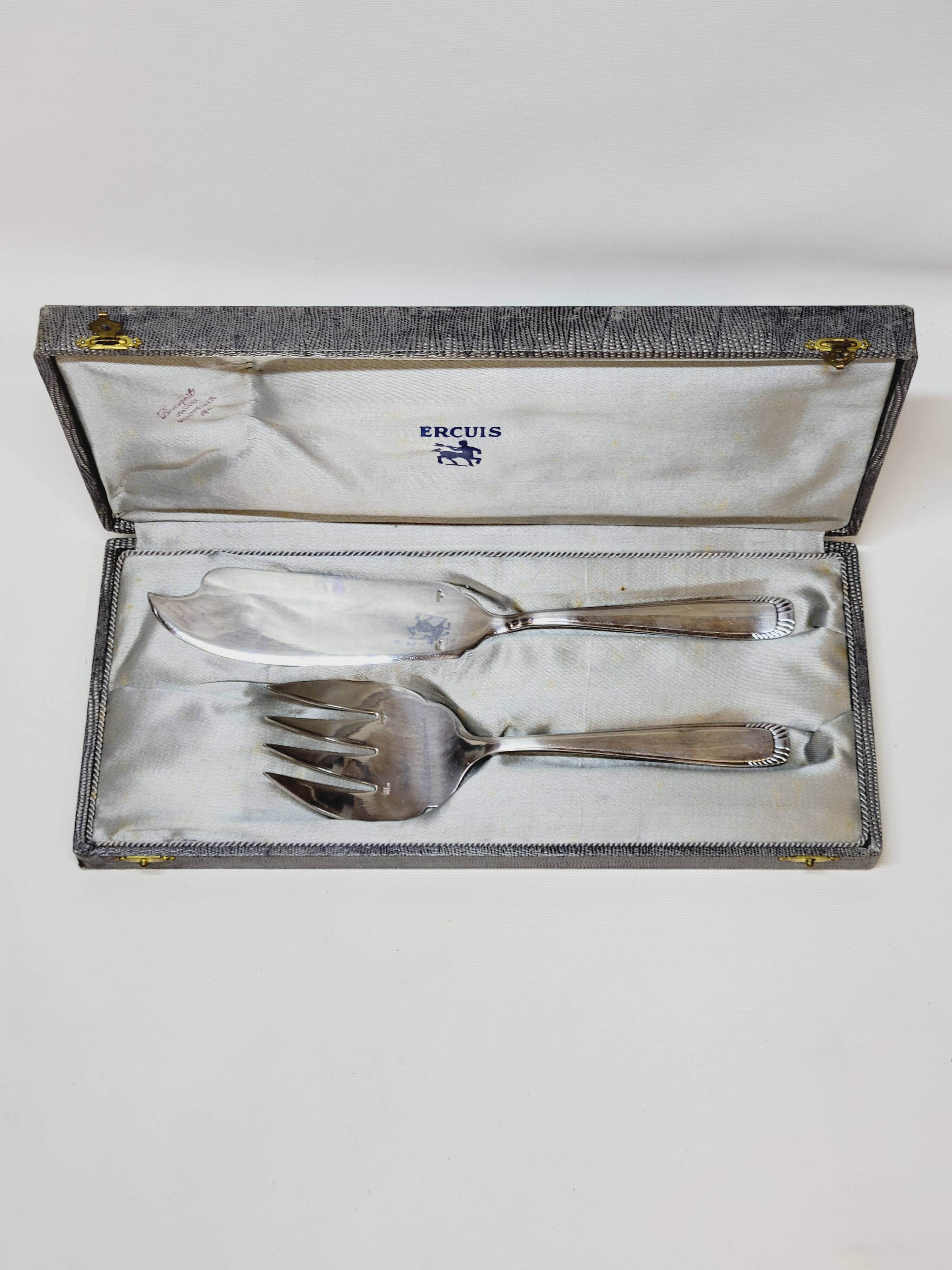 Ercuis Art Deco Silver Metal Fish Serving Cutlery Set