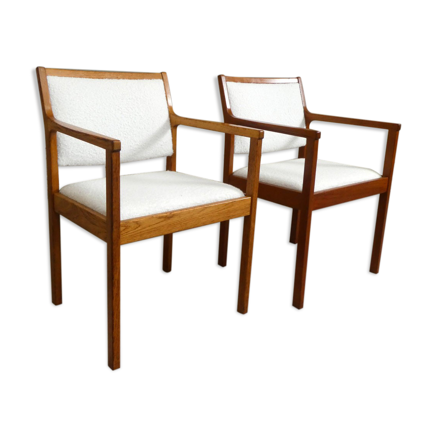 pair of Scandinavian teak armchairs and white buckles