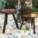 2 vintage tripod stools 1960