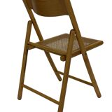 Chaise pliante minimaliste en bois et cannage, années 80
