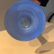 Frosted blue glass tulip vase on a stand. 90s.