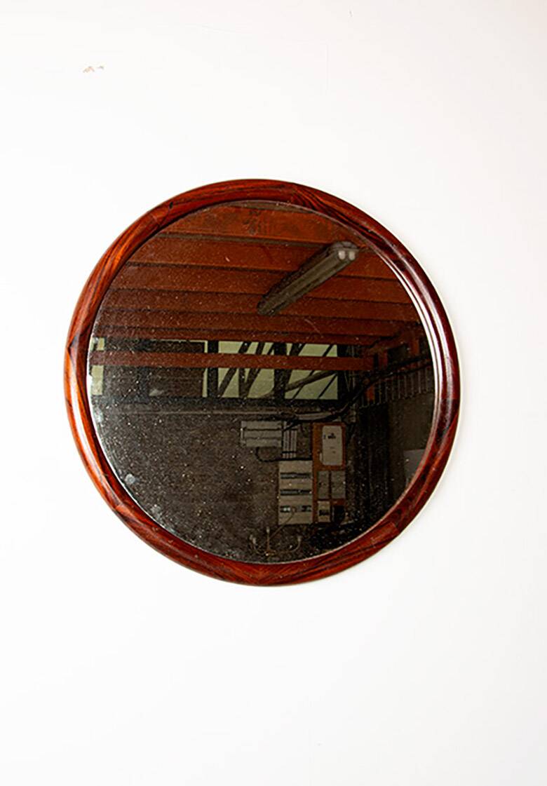 Large round Danish rosewood mirror by Vildbjerg Mobelfabrik 1960.