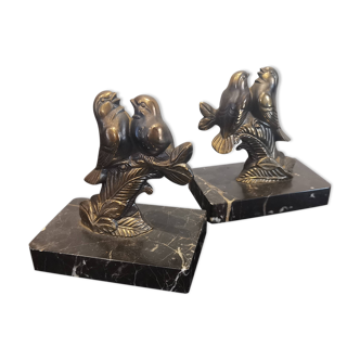 Two art deco birds bookends on black marble 1930s