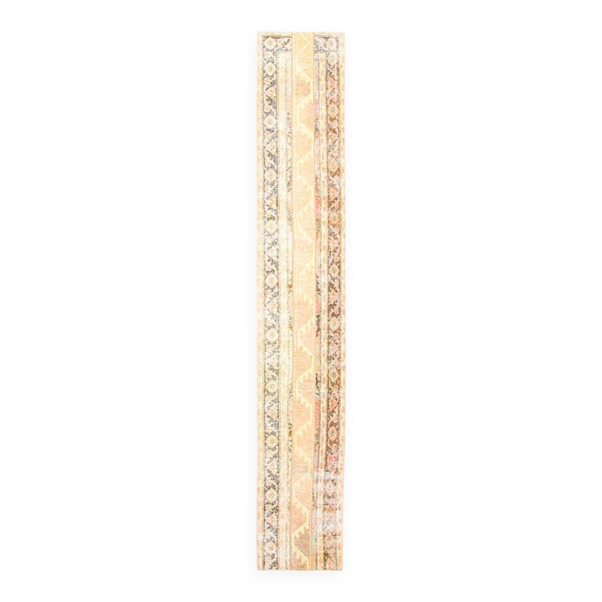 2x11 Dark Green & Beige Turkish Runner Rug, 55x338Cm