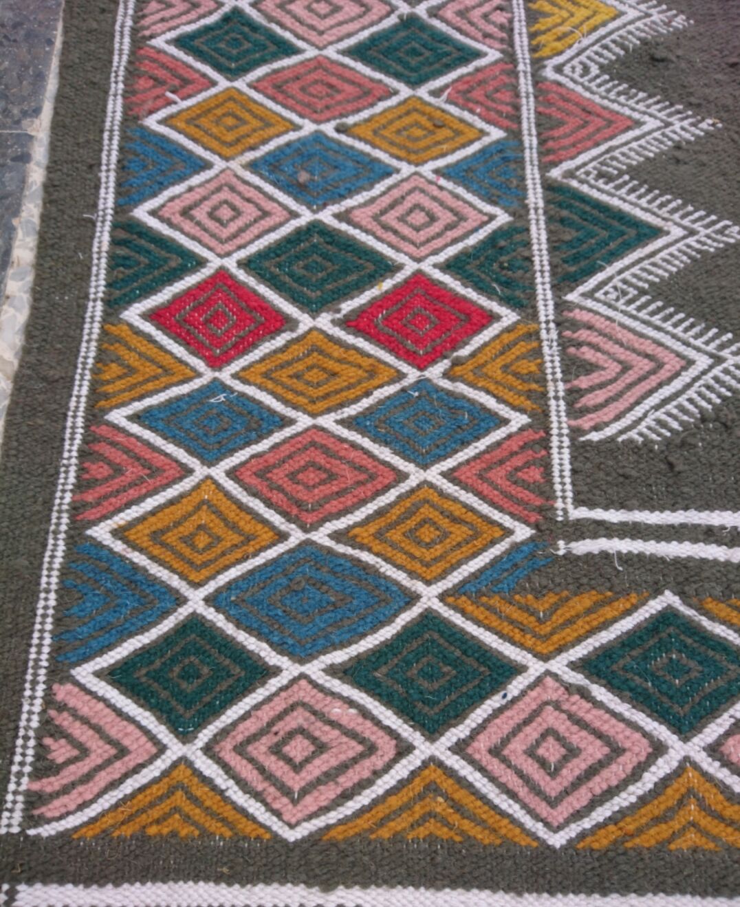 Green berber rug handmade 260x135cm