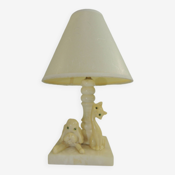 Lampe de table marbre /décor animalier/chien et chat /vintage