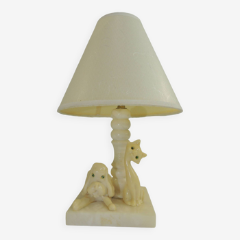 Marble table lamp/animal decor/dog and cat/vintage