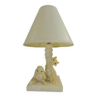 Marble table lamp/animal decor/dog and cat/vintage