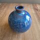 Vintage Glazed Stoneware Ball Vase - Deep Variegated Blue - Signed