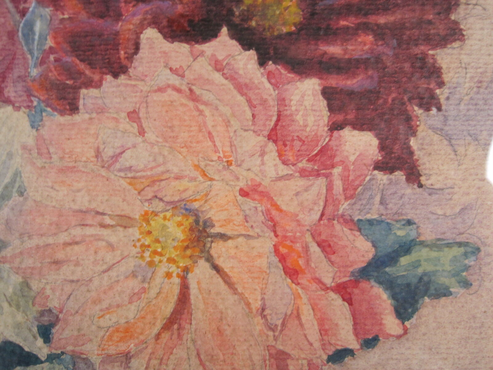 Aquarelle bouquet de fleurs dahlias signé Joseph Martin Duby