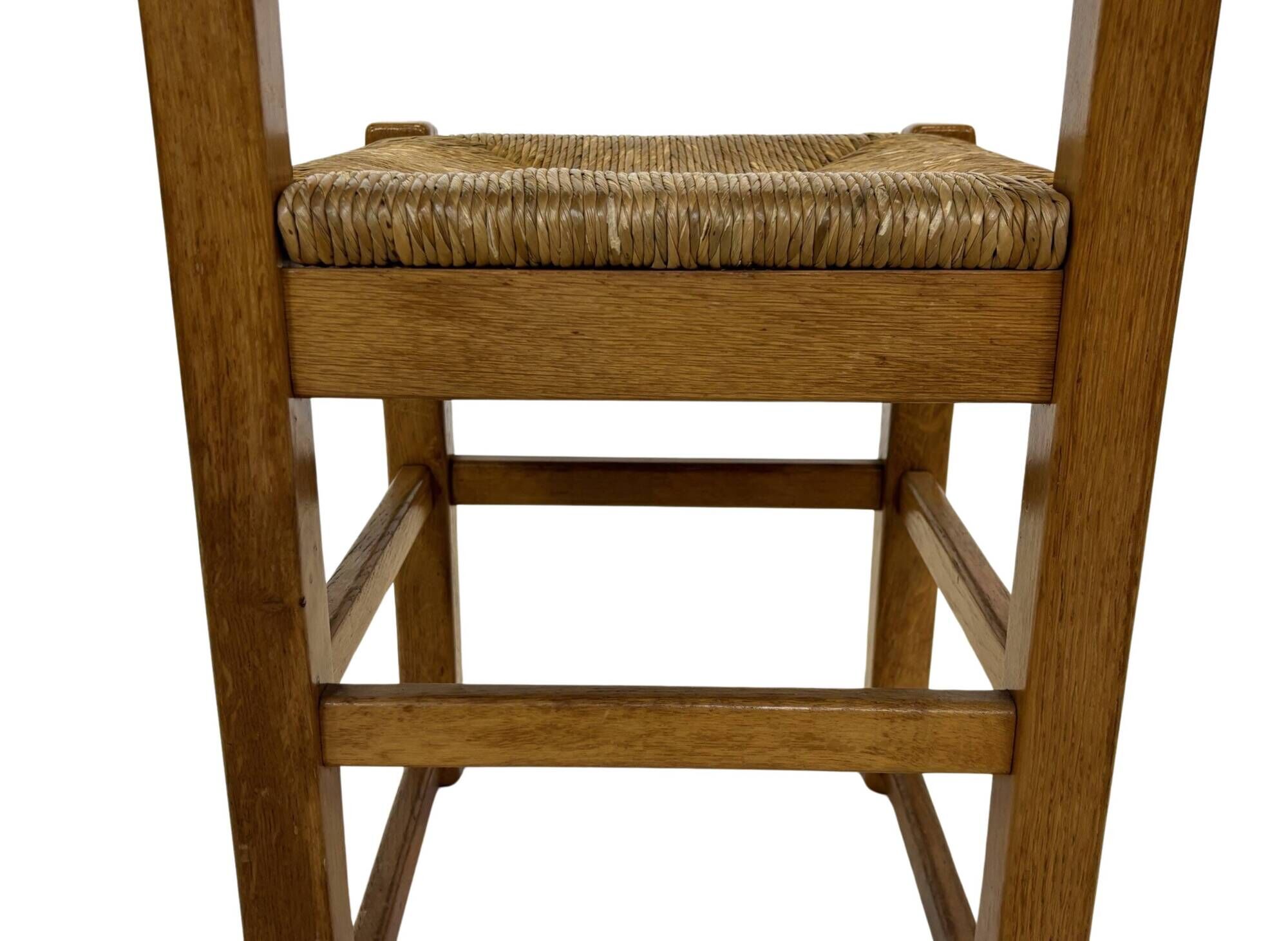 Set of four vintage chairs / stool - brutalist style minimalist oak and wicker 60s