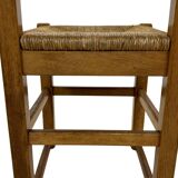 Set of four vintage chairs / stool - brutalist style minimalist oak and wicker 60s