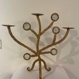 Candelabre en fer forgé et verre XXe