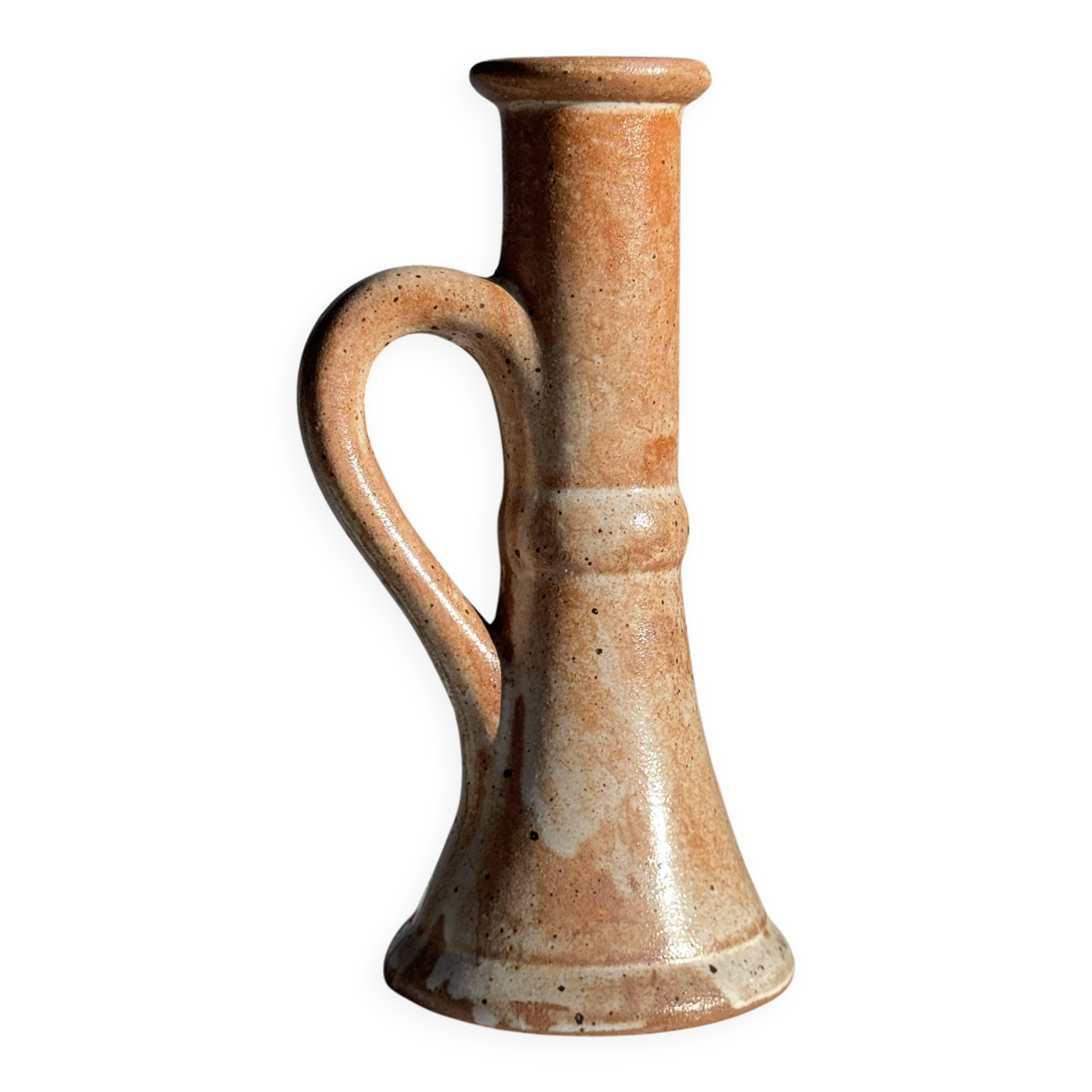 Large antique handmade stoneware candlestick H20