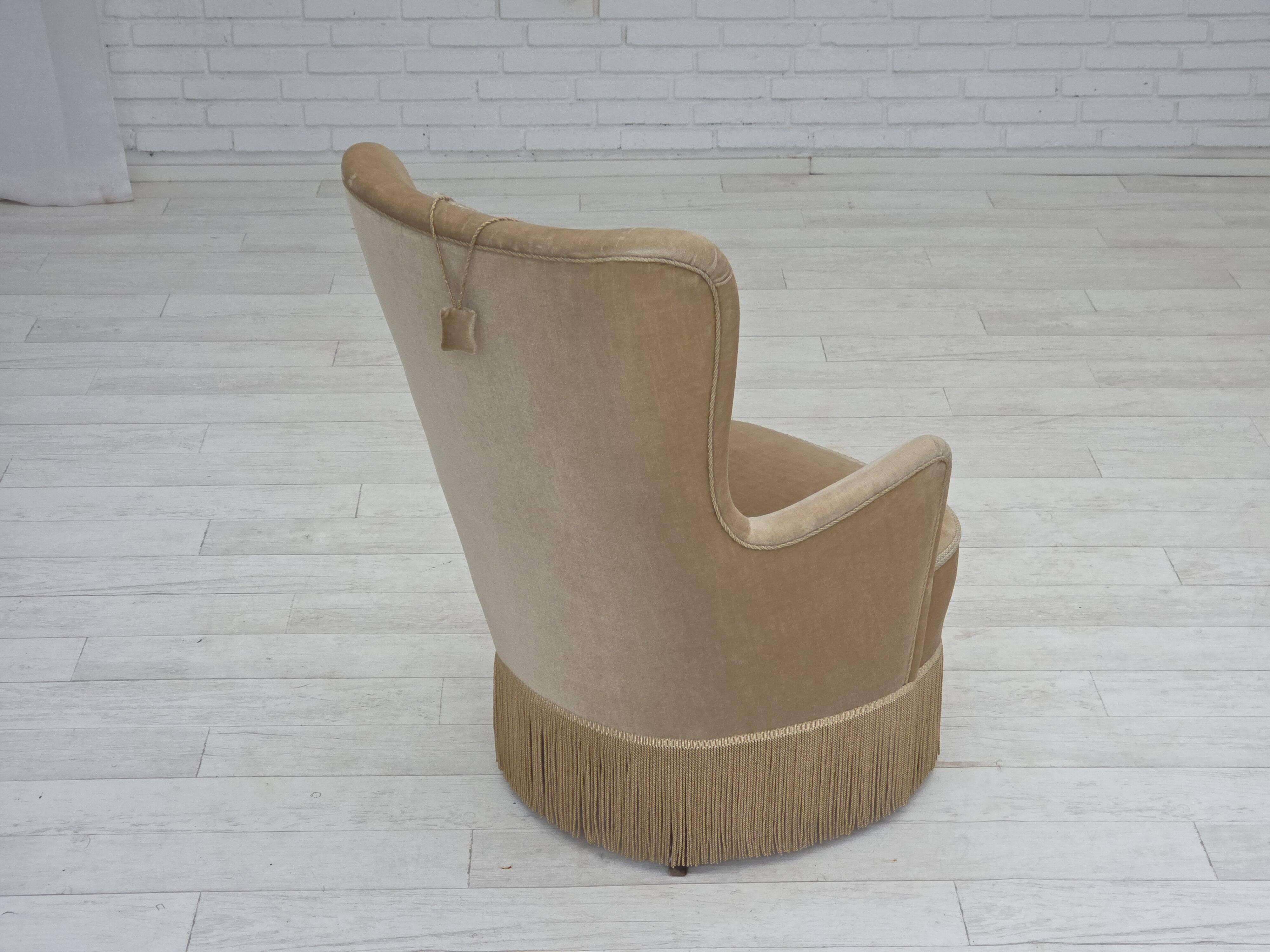 1960s, Danish armchair in green/brown furniture velour, original condition.