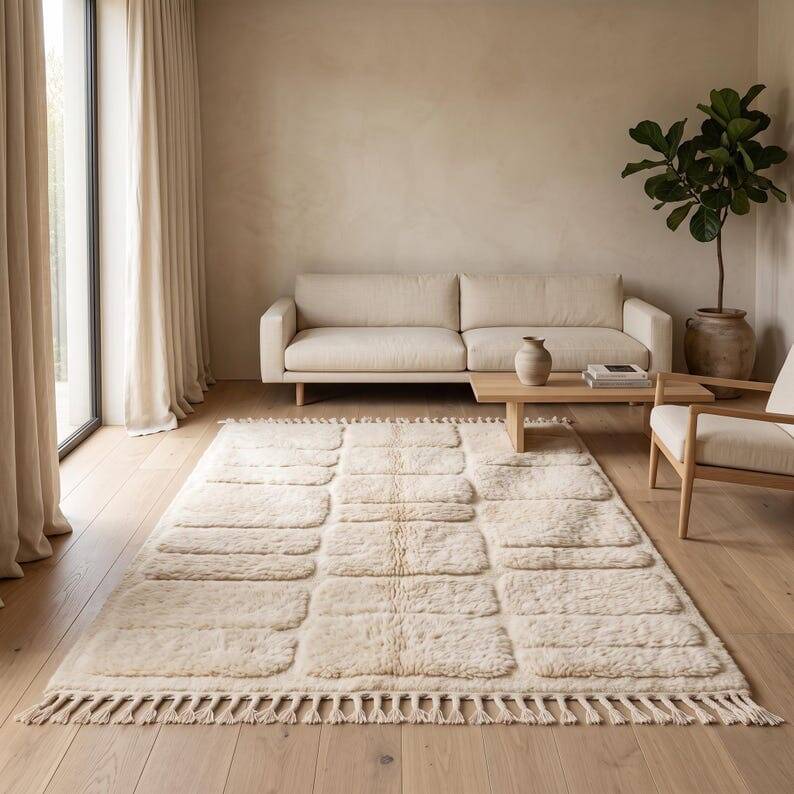 Handmade traditional Berber rug white 2/3 m