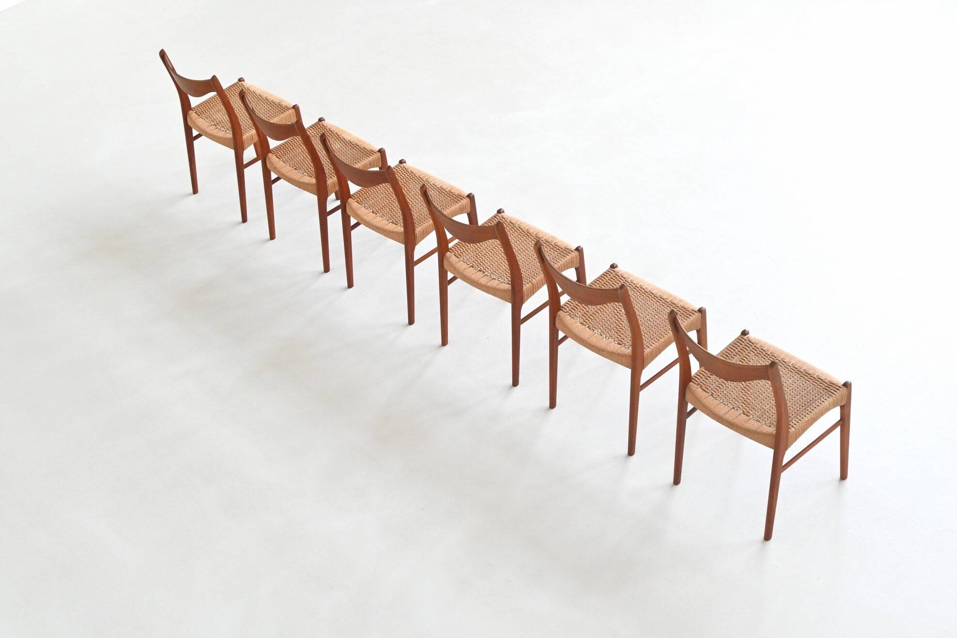 Arne Wahl Iversen set of six dining chairs in teak Glyngore Denmark 1960