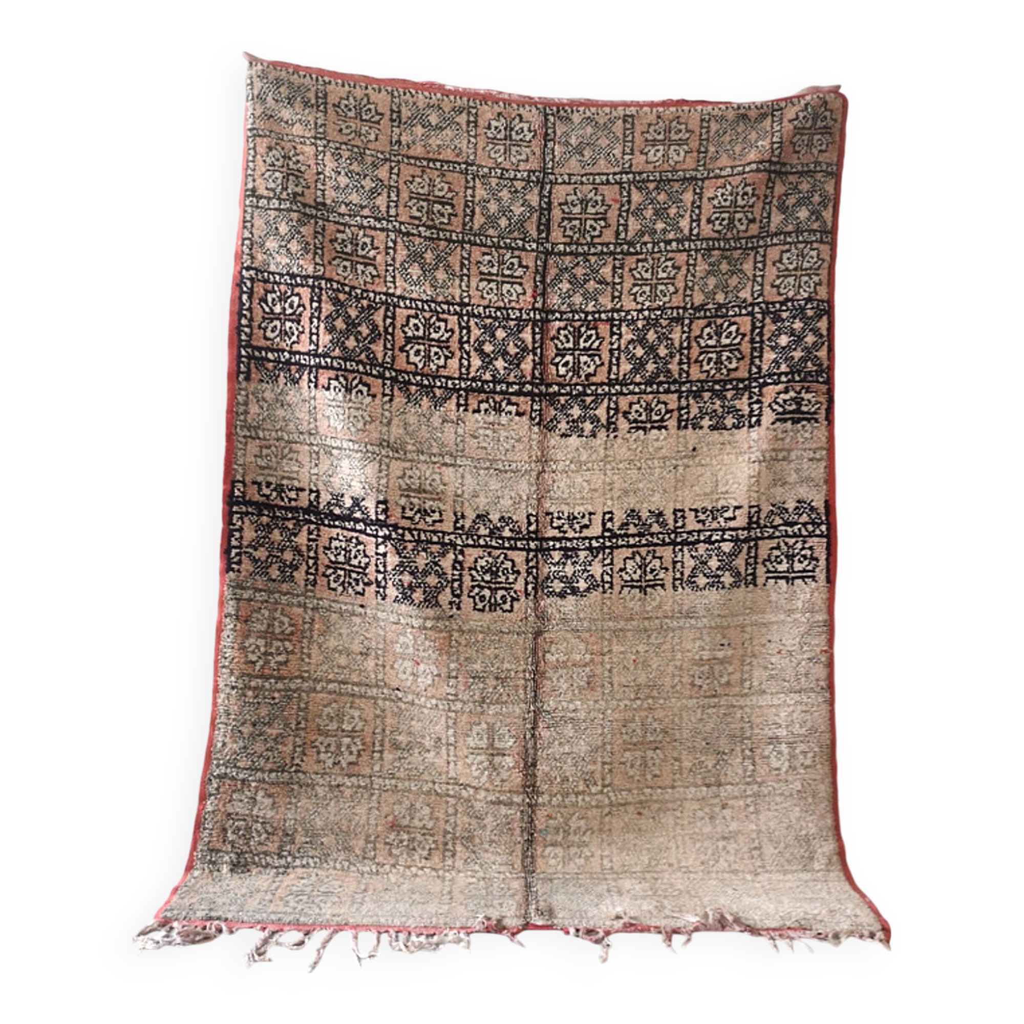 Vintage faded pink and black Berber rug