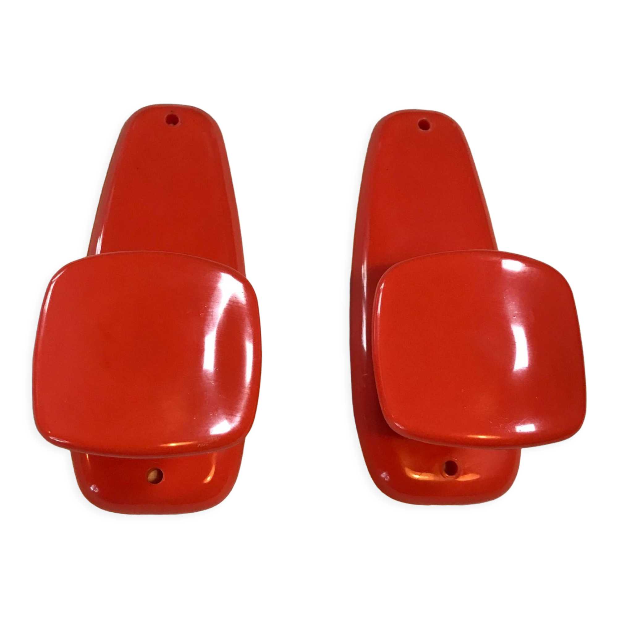 2 orange plastic hooks 70s.