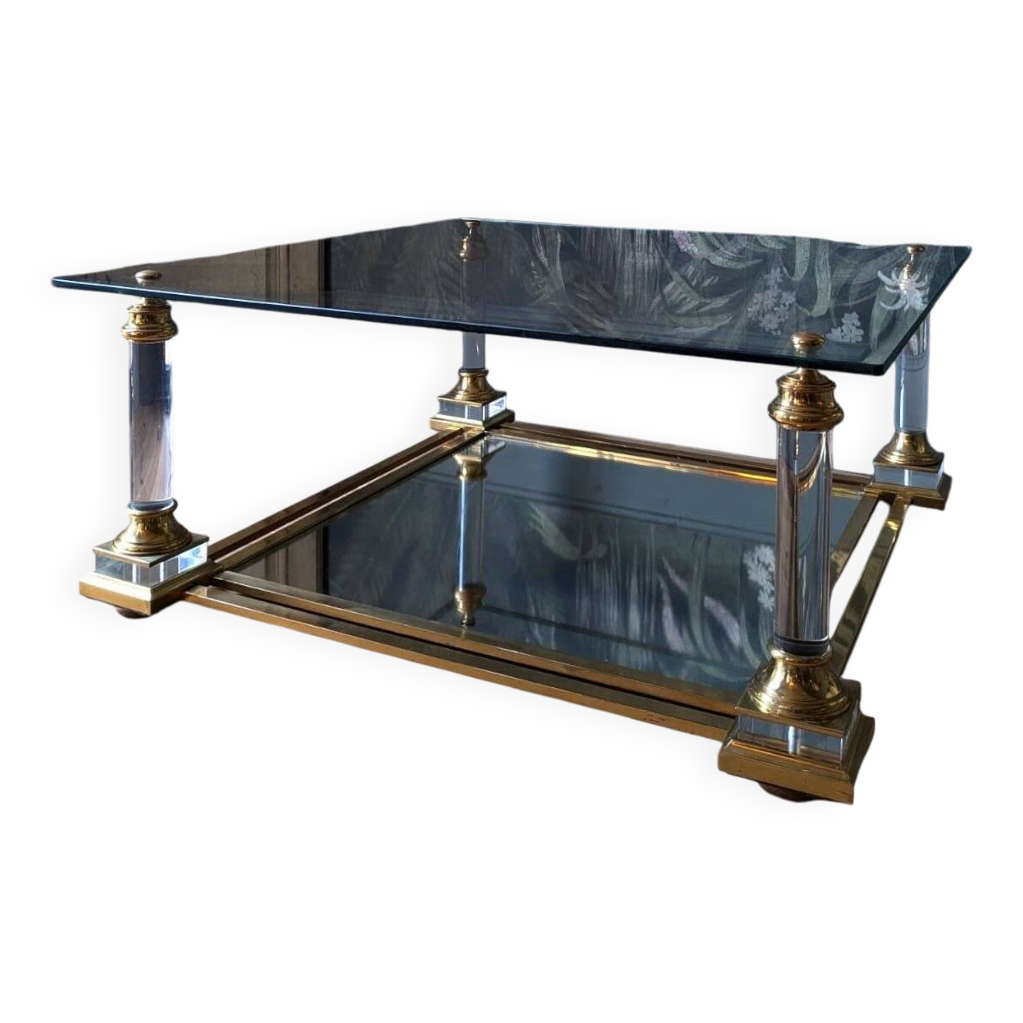 Designer coffee table in plexiglass and brass from the 70s DLG Maison Charles