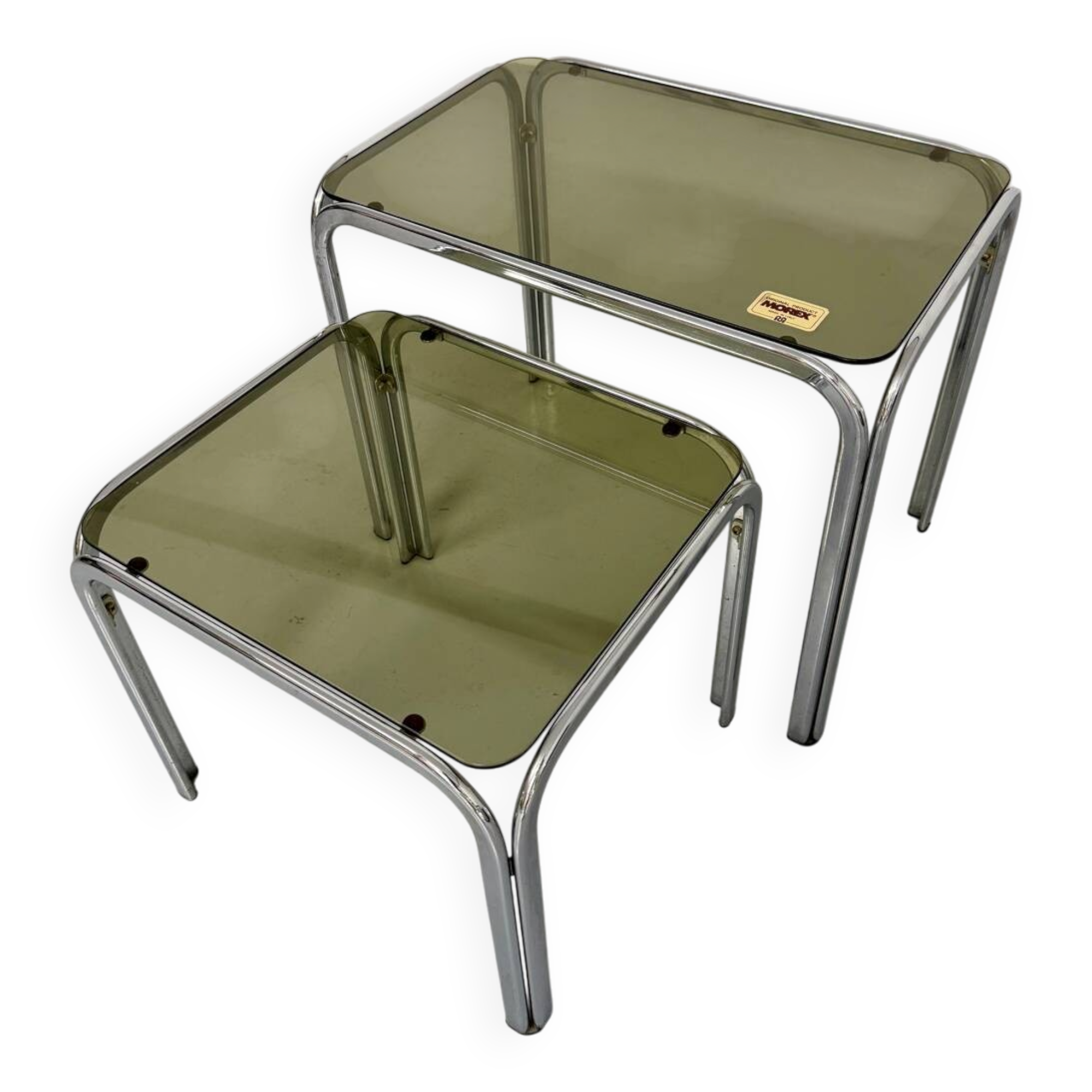 Morex nesting coffee table in metal and smoked glass, Italian design from the 1980s