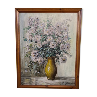 Old flower still life with asters signed l. redeau, mid 20th century.