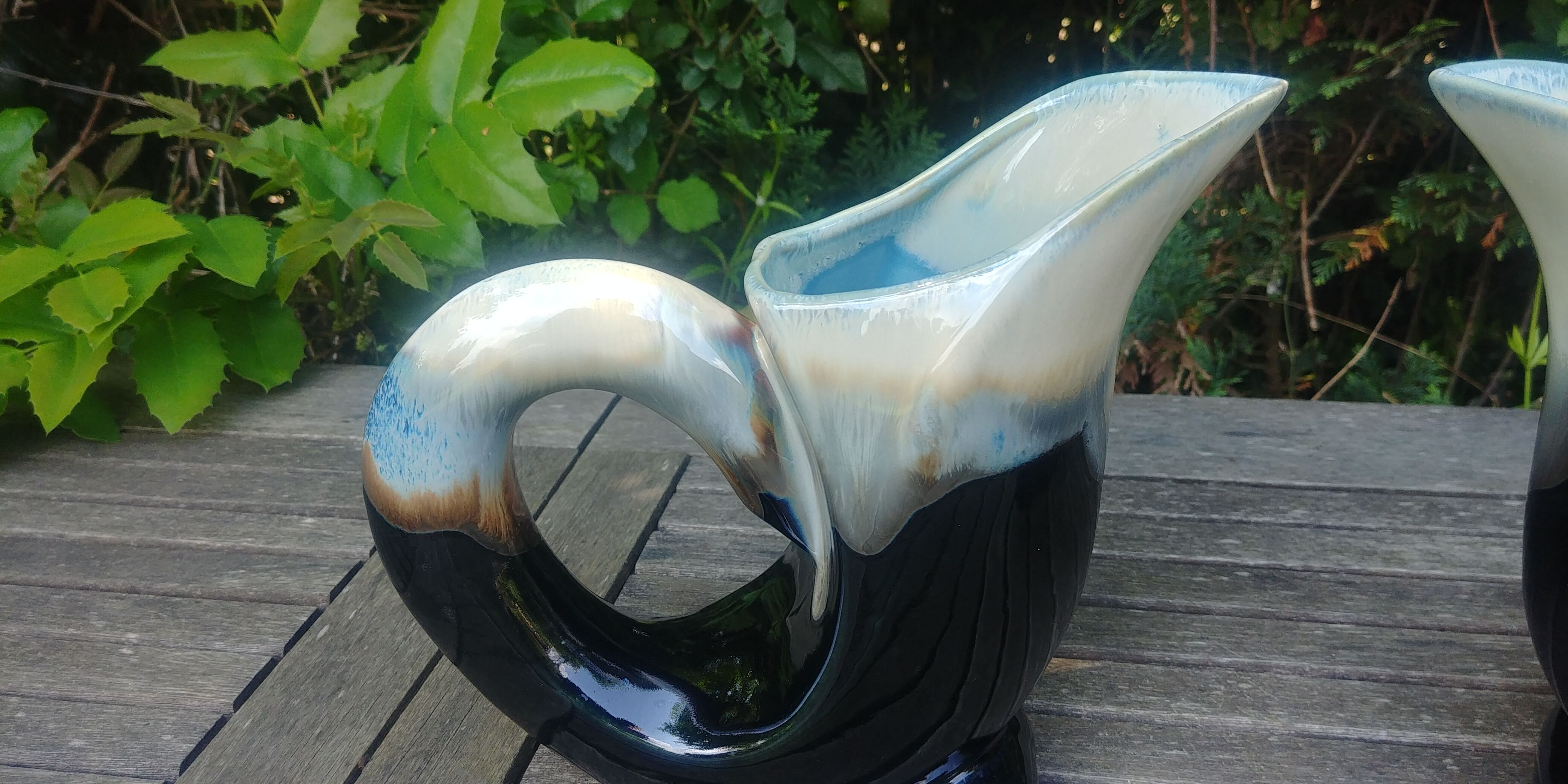 Two swan-shaped vases in glazed ceramic vintage 30/40s