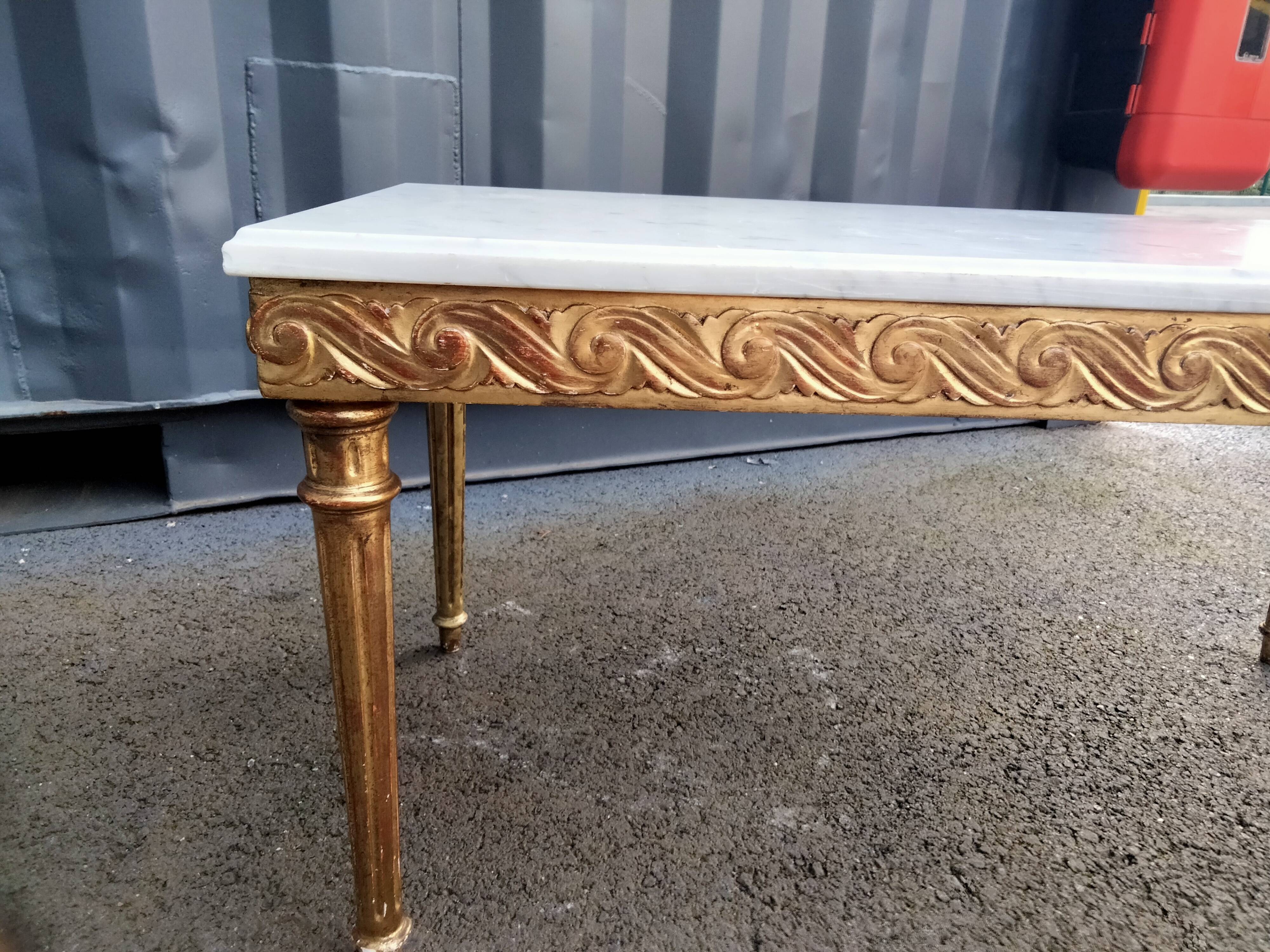 Coffee table gilded wood old marble top side table