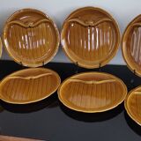 8 vintage Gien France asparagus plates in glazed brown slip