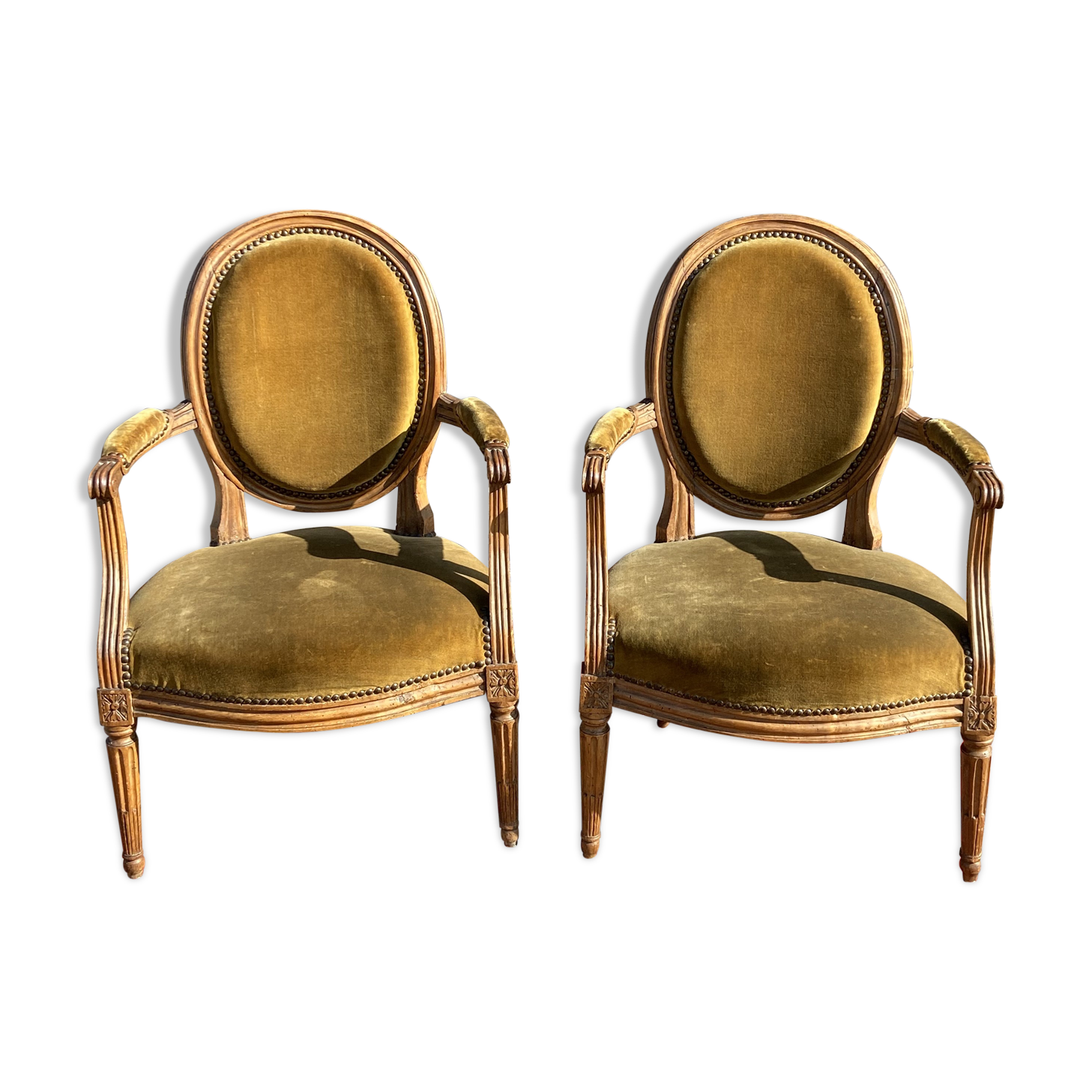 Pair of Louis XVI period medallion armchairs