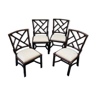 Dark brown varnish bamboo chairs 1960/1970