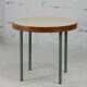 Side table tubular steel base, round top strapping wood, France, circa 1950