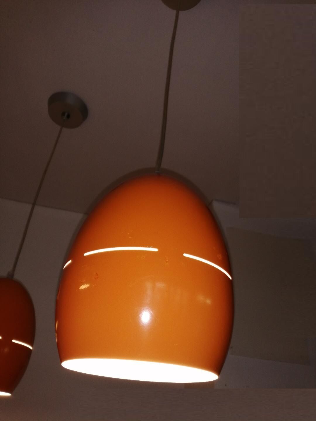 Suite of 3 vintage orange pendant lamps 70s