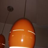 Suite of 3 vintage orange pendant lamps 70s