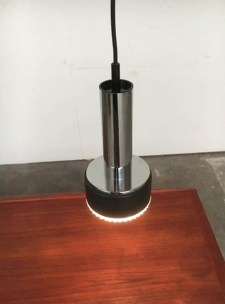 Suspended glass and chrome chandelier model P105 from the 1960s in German Space Age style by Staff, set of 2.