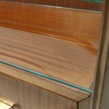 High-Quality Walnut Chest of Drawers with a Thick Glass Top, Italy