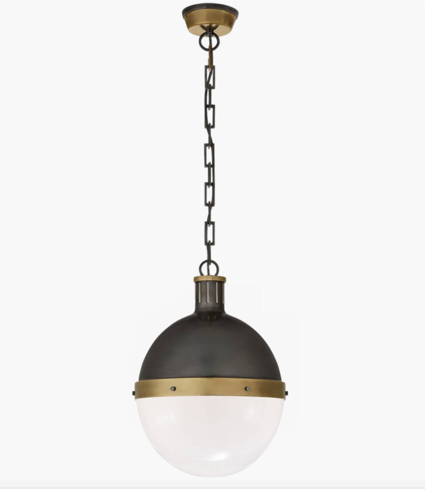 Large Hicks bronze and glass ball pendant light, USA