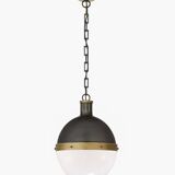 Large Hicks bronze and glass ball pendant light, USA