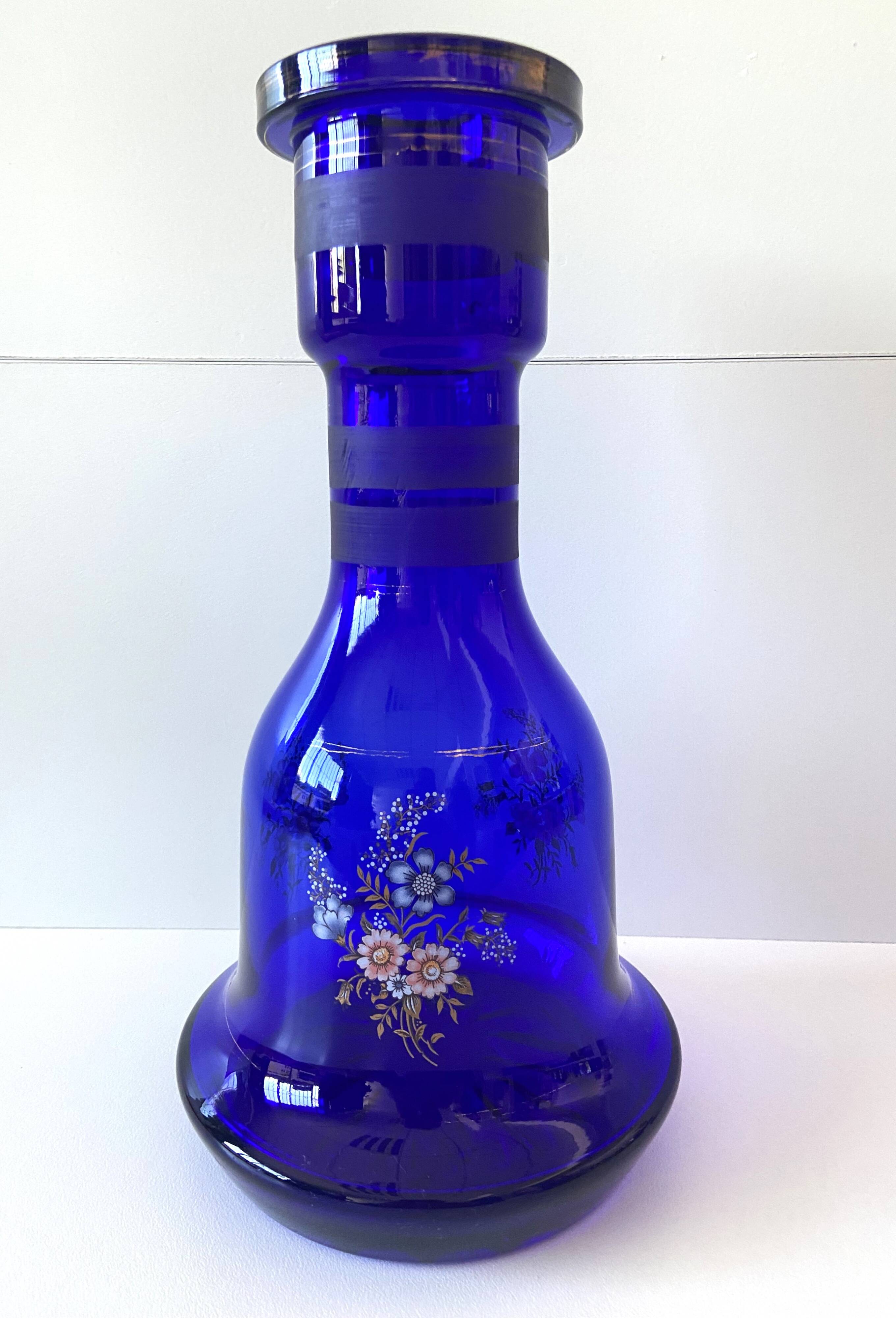 Atypique Gros Vase Photophore Verre Épais Bleu Cobalt Décoratif Carafe