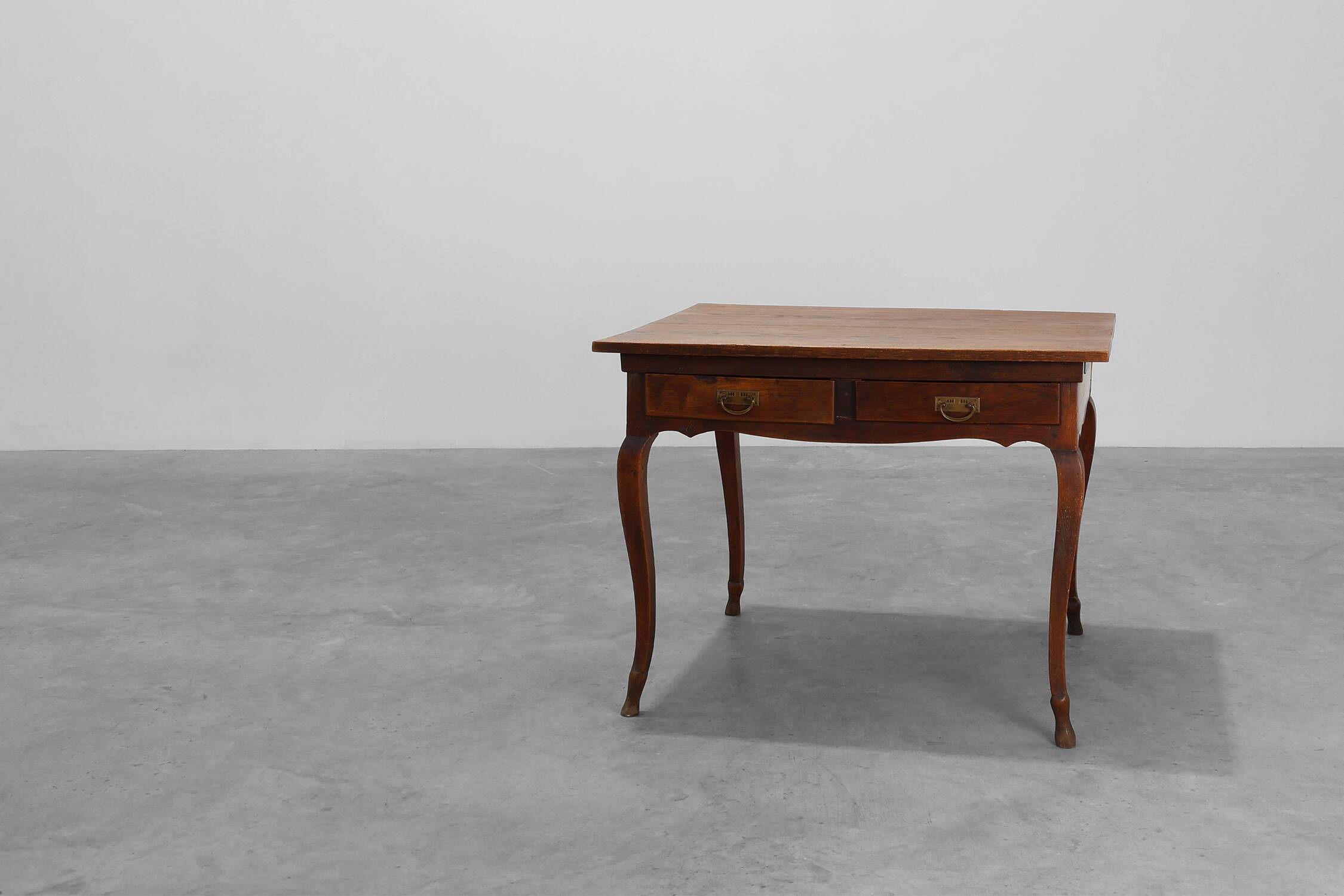 French Provincial Oak Table with Two Drawers, France, 19th Century