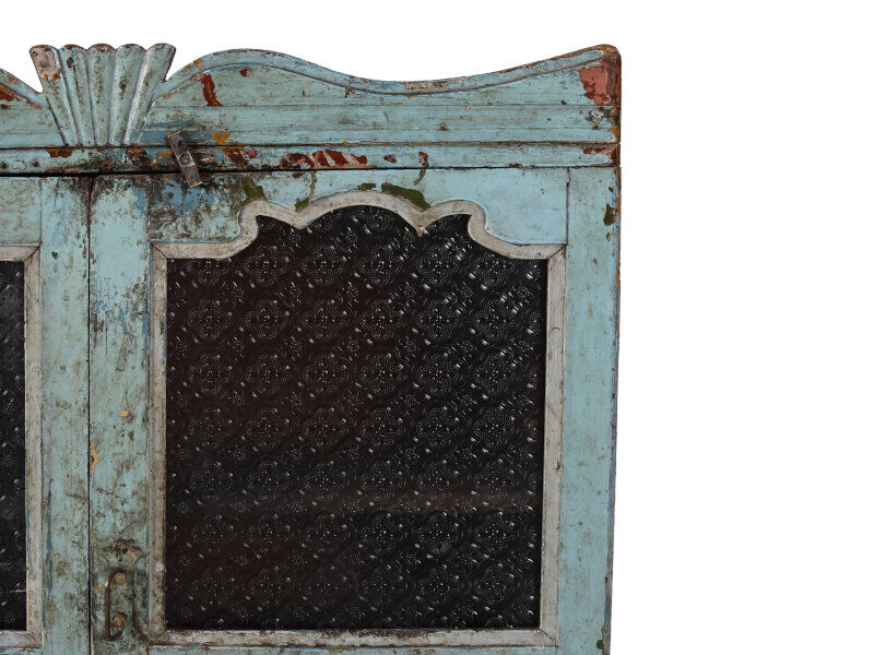Blue wood wall display case