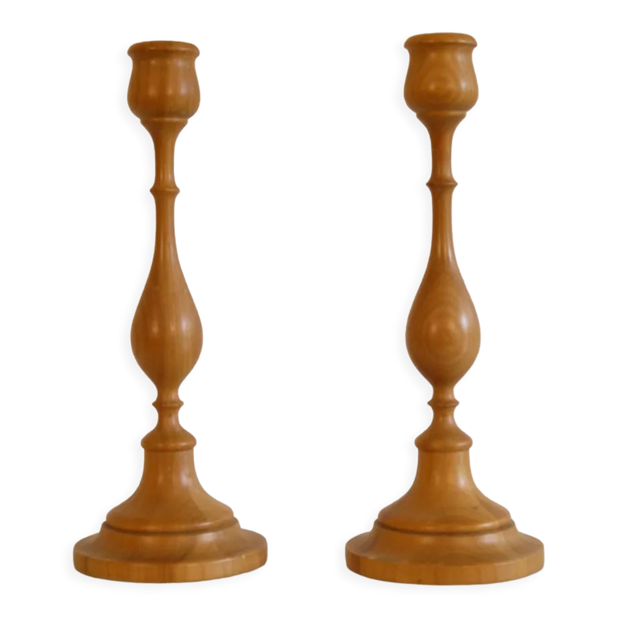 Pair of Scandinavian wooden candle holders