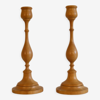 Pair of Scandinavian wooden candle holders