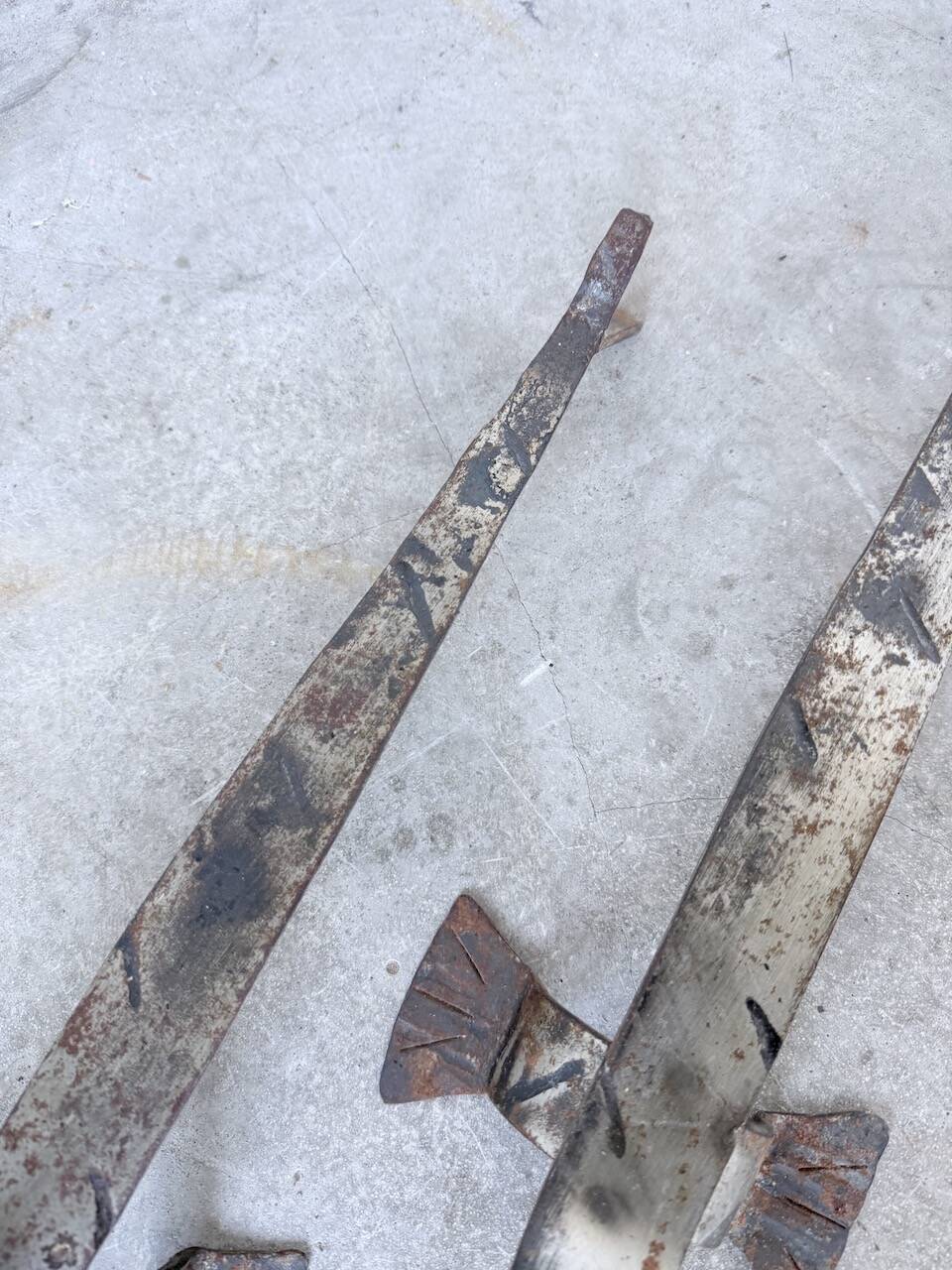 Pair of zoomorphic metal andirons "dogs" 1950