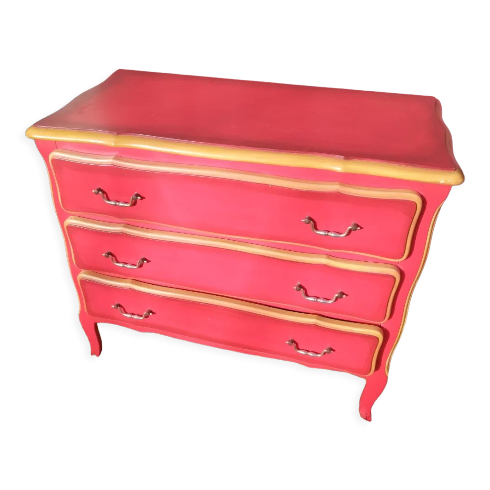 Matte gold and red patinated chest of drawers